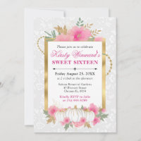 Aquarelle Automne Rose Fleur Pomme de Pin Sweet 16