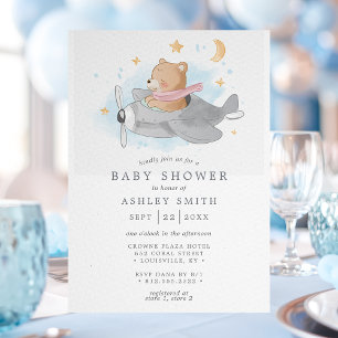 Invitation Aquarelle Avion Ours Cute Boys Baby shower