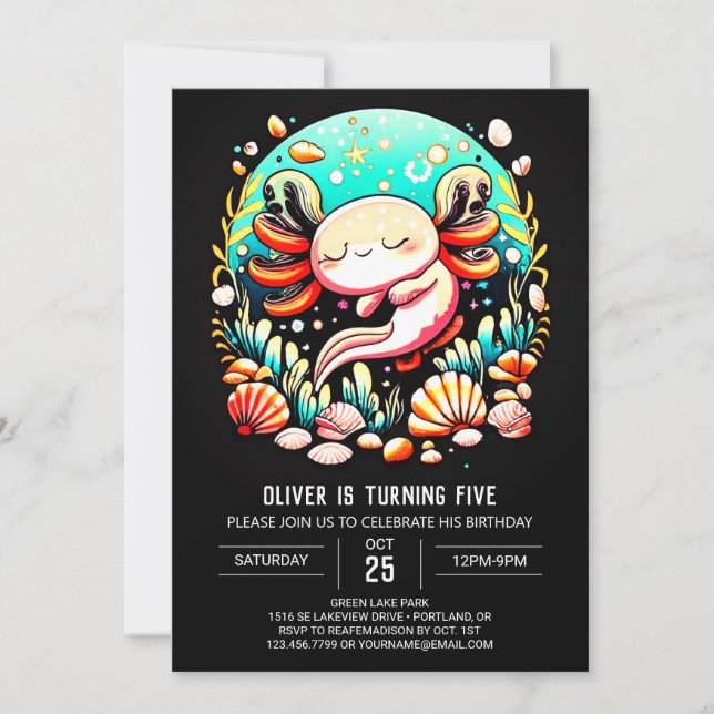 Invitation Aquarelle Axolotl Anniversaire élégant (Devant)
