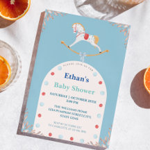 Aquarelle Baby shower bleu Cheval Rocse