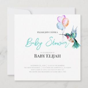 Invitation Aquarelle Baby shower colibri et ballons