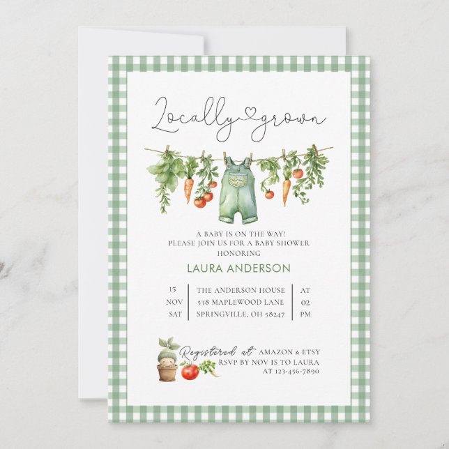 Invitation Aquarelle Baby shower cultivé localement (Devant)