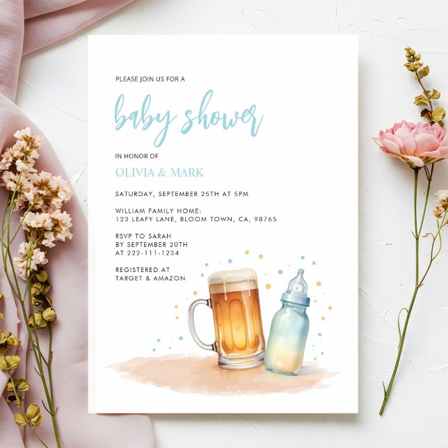 Invitation Aquarelle Baby shower de brasserie Blue Boy (Créateur téléchargé)