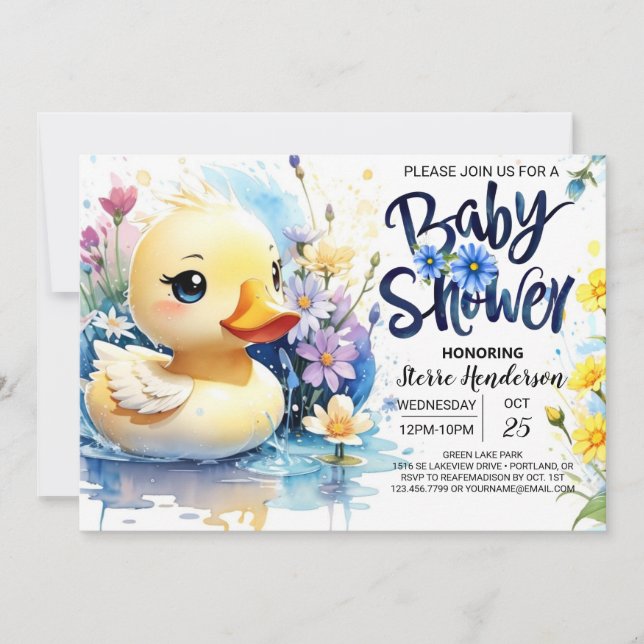 Invitation Aquarelle Baby shower de canard Whimsy (Devant)