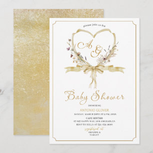 Invitation Aquarelle baby shower de crêtes dorées