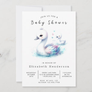 Invitation Aquarelle Baby shower de cygne personnalisé