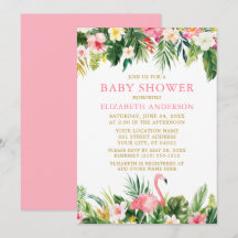Aquarelle Baby shower de Flamant rose floral tropi