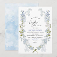 Aquarelle baby shower de fleurs bleu Delphinium