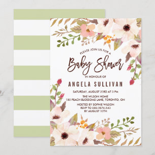 Invitation Aquarelle Baby shower de fleurs de Bohême