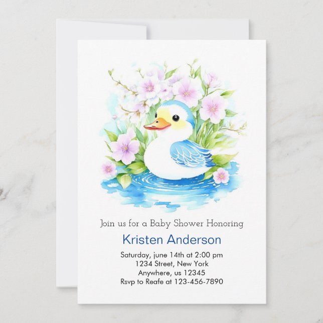 Invitation Aquarelle Baby shower de garçon de canard bleu (Devant)