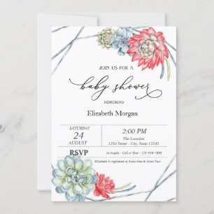 Invitation Aquarelle Baby shower de succulents rouges