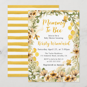Invitation Aquarelle Baby shower des abeilles et fleurs d'été