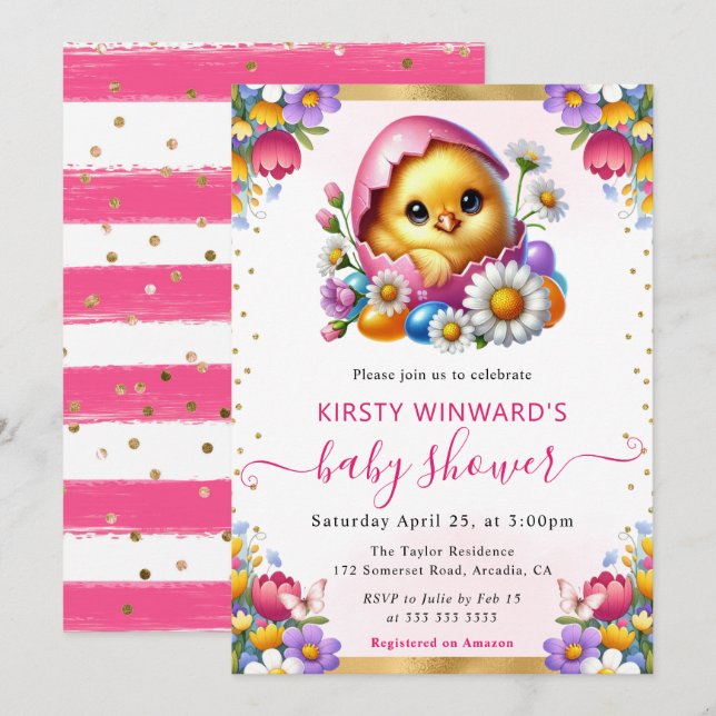 Invitation Aquarelle Baby shower des fleurs de printemps de p (Devant / Derrière)