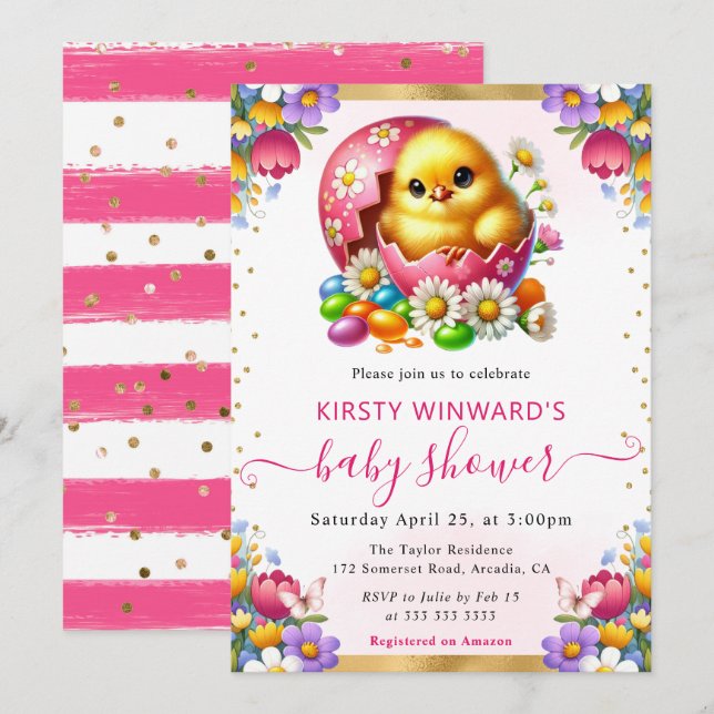 Invitation Aquarelle Baby shower des fleurs de printemps de p (Devant / Derrière)