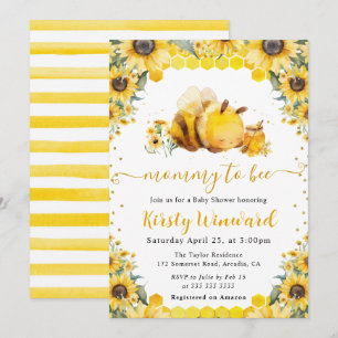 Invitation Aquarelle Baby shower d'été de l'abeille et des to