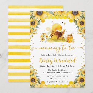 Invitation Aquarelle Baby shower d'été de l'abeille et des to