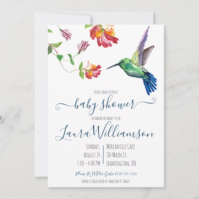 Invitation Aquarelle Baby shower d'été des colibris (Devant)