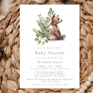 Invitation Aquarelle Baby shower d'ours de bois