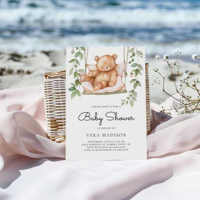 Invitation Aquarelle Baby shower d'ours en peluche (Créateur téléchargé)
