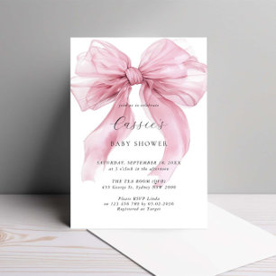 Invitation Aquarelle Baby shower en ruban de Bow rose