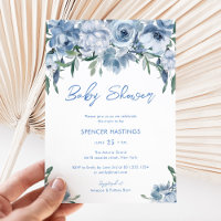 Aquarelle Baby shower floral bleu foncé