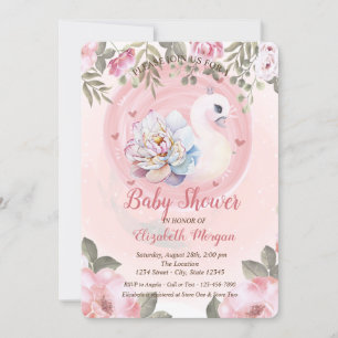 Invitation Aquarelle Baby shower floral de cygne bébé