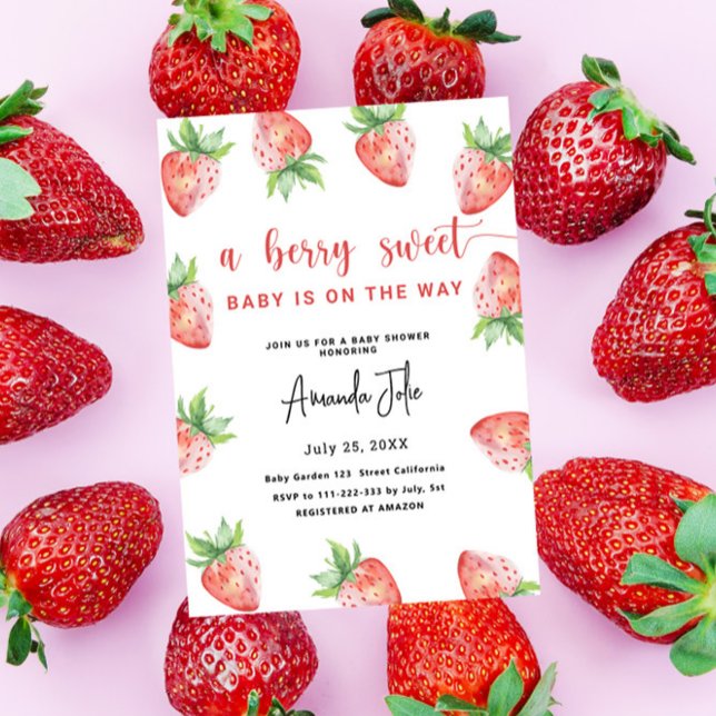 Invitation Aquarelle Baby shower fraise (Créateur téléchargé)
