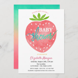 Invitation Aquarelle Baby shower fraise