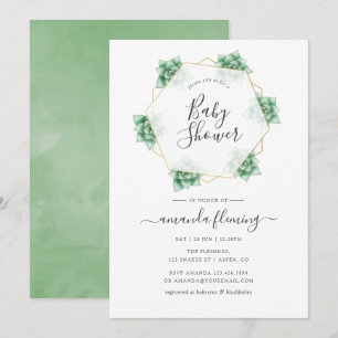 Invitation Aquarelle Baby shower géométrique Succulent
