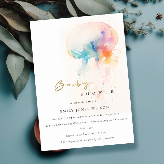 Invitation Aquarelle Baby shower méduse sous-marine (Créateur téléchargé)