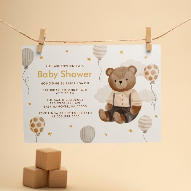 Invitation Aquarelle Baby shower Ours en Teddy (Créateur téléchargé)