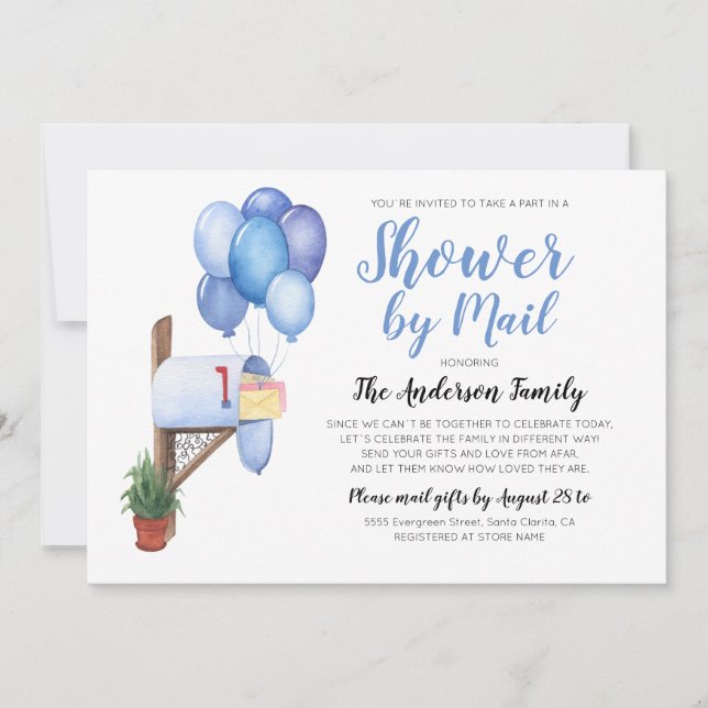 Invitation Aquarelle Baby shower par distance de courrier (Devant)