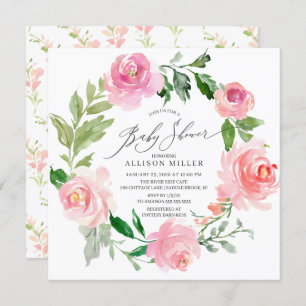 Invitation Aquarelle Baby shower rose