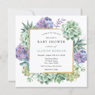 Invitation Aquarelle Baby shower Succulent