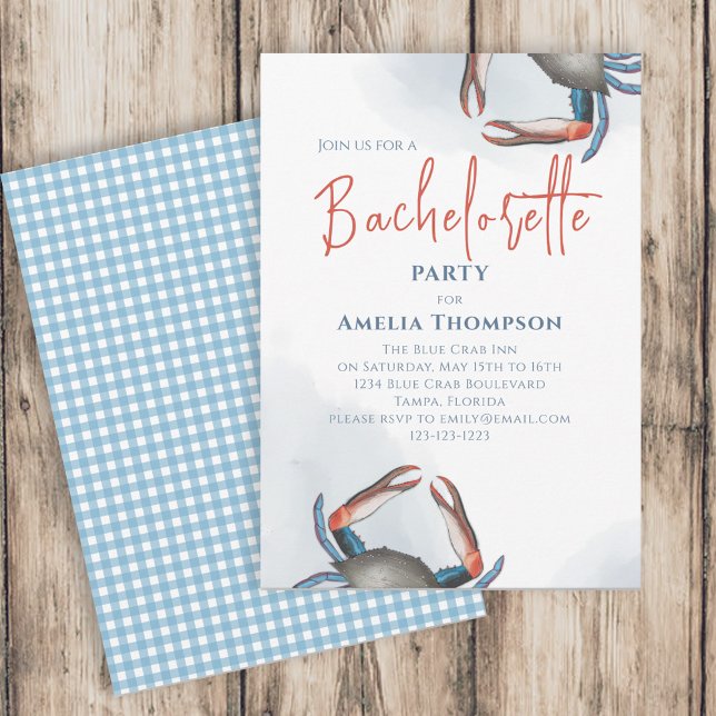 Invitation Aquarelle Bachelorette Party Crabe bleu Côte (Créateur téléchargé)