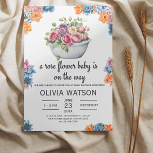Invitation aquarelle Bain baby shower à fleurs