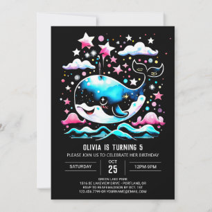 Invitation Aquarelle Baleine rose modifiable Anniversaire