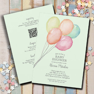 Invitation Aquarelle Ballons Vert bébé tout en une douche