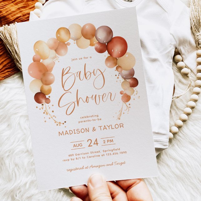 Invitation Aquarelle Balloon Arch Sexe Baby shower neutre (Créateur téléchargé)