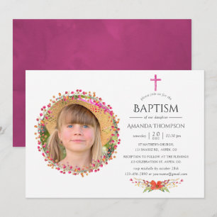 Invitation Aquarelle Baptême de fleur sauvage