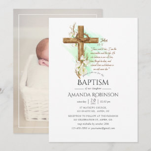 Invitation Aquarelle Baptême Floral ou Christening John Invi