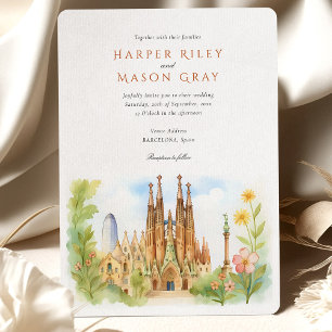 Invitation Aquarelle Barcelone Espagne Mariage