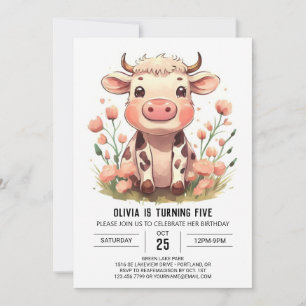 Invitation Aquarelle Barnyard Cow Anniversaire