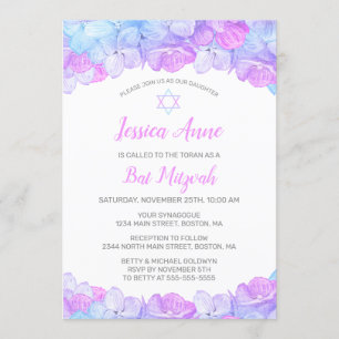 Invitation Aquarelle Bat mitzvah de l'Hydrangée rose