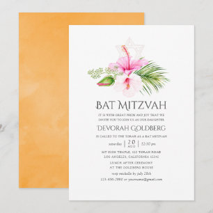 Invitation Aquarelle Bat mitzvah floral tropical