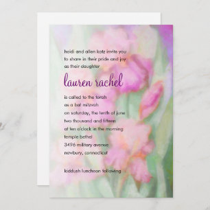 Invitation Aquarelle bat mitzvah rose Irises