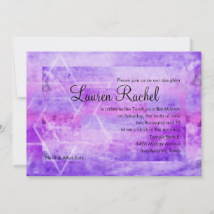 Invitation Aquarelle bat mitzvah Streak Violet Star de David