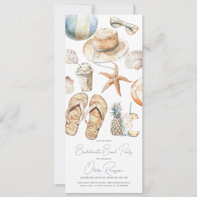 Invitation Aquarelle Beach Bachelorte Party (Devant)