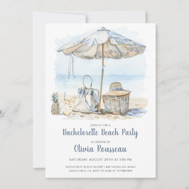 Invitation Aquarelle Beach Bachelorte Party (Devant)