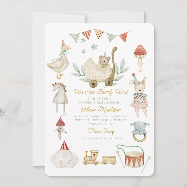 Invitation Aquarelle Bearly Wait Cute Toys Baby shower (Devant)